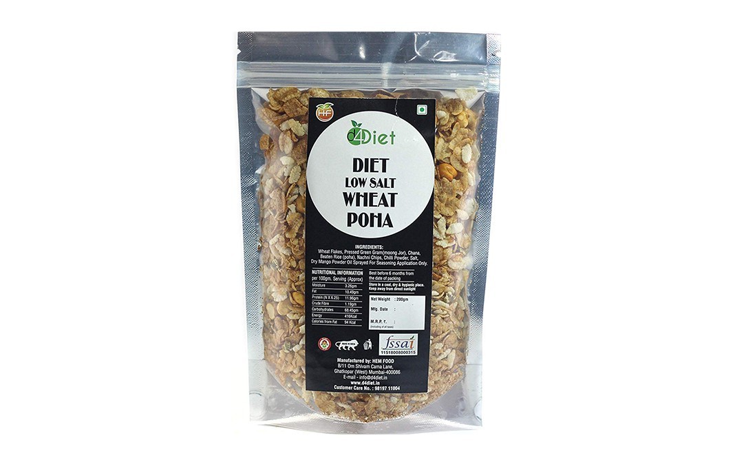 D4Diet Low Salt Wheat Poha    Shrink Pack  200 grams